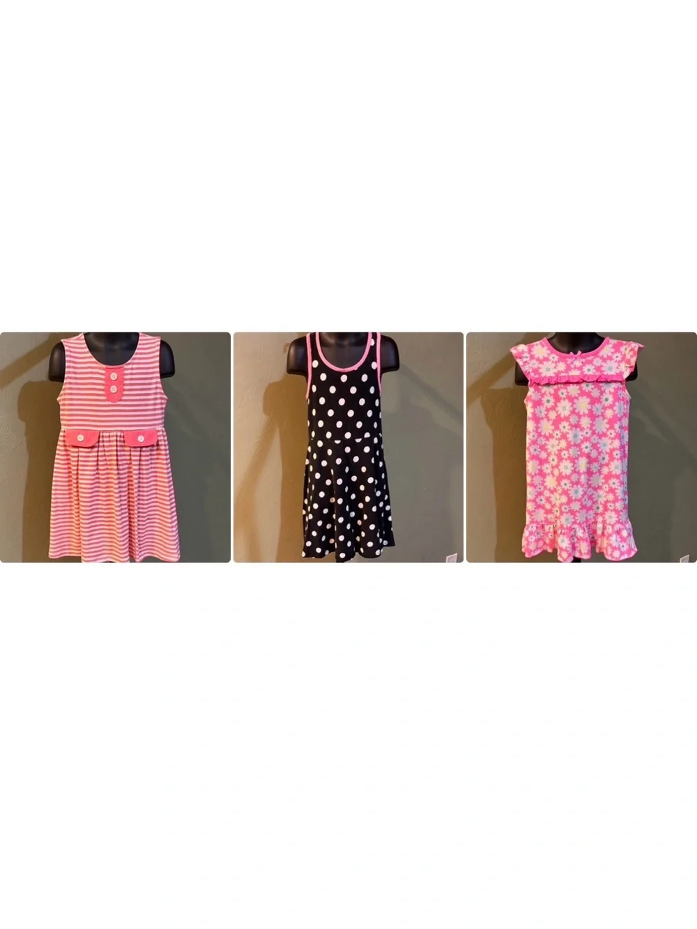 Lot of 3 Girls Dresses Sizes 5 & 6 Striped Polka Dot Floral Pink/Black/White